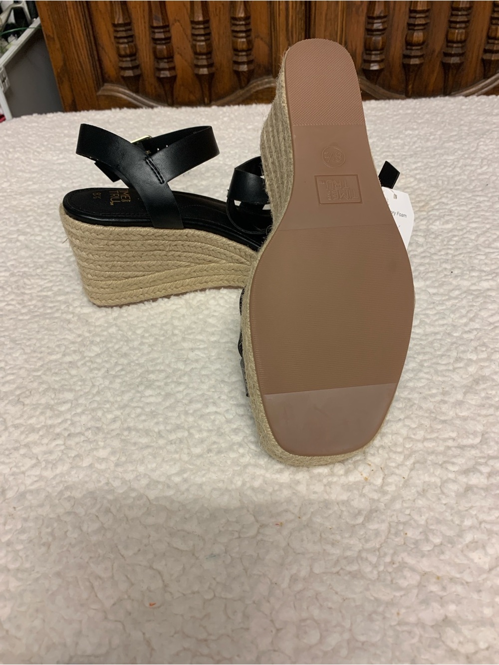 Time & Tru Women's Black Espadrille Platform Sandals Size 8 1/2 NEW Wedge heel - Picture 4 of 10